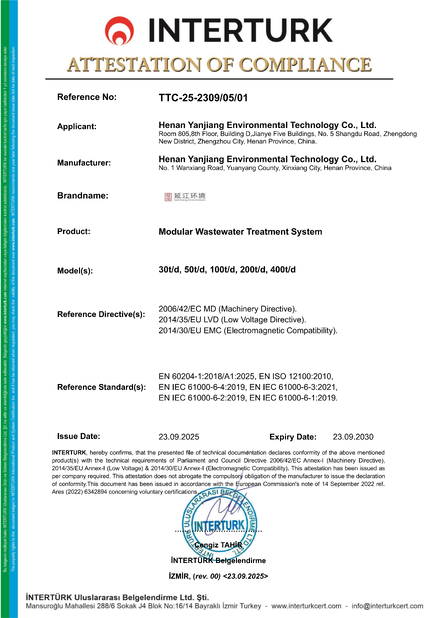 China Henan Yanjiang Environmental Technology Co., Ltd. certificaten
